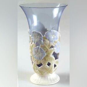 Classic Lenox Pierced Morning Glory 9" Porcelain Vase/Blue Glass Insert